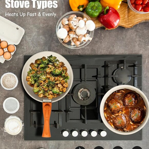 22-Piece Stackable Nonstick Cookware Set Orange/White Flake Finish - Picture 7 of 7